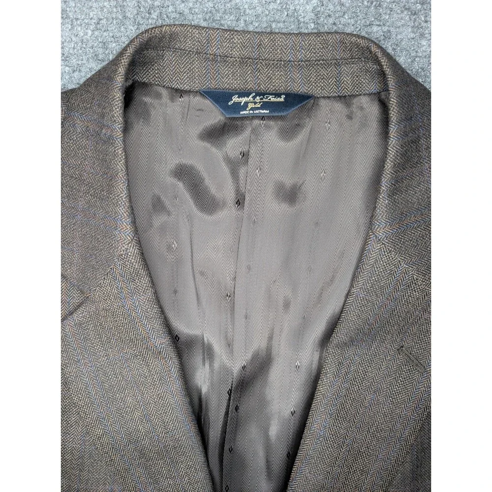 Joseph & Feiss Gold Men's 100% Wool 2 Button Blazer 48R Brown‎ Herringbone
